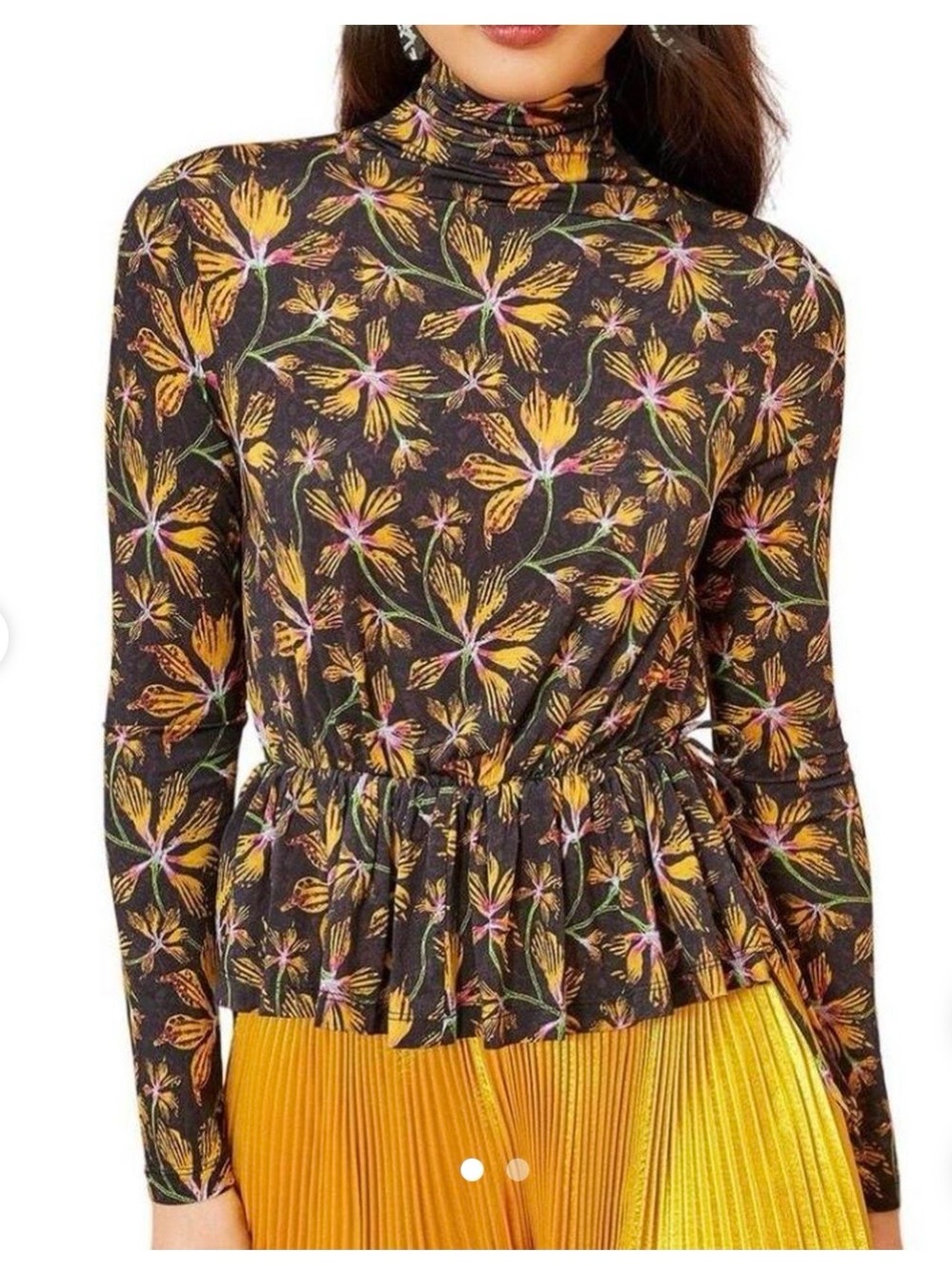 Ulla Johnson Black Floral Mock Neck Long-Sleeve Top